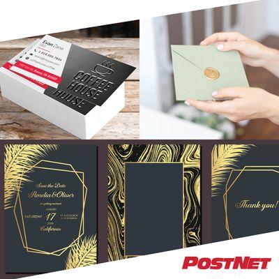 Level up your business cards, invitations, and more, with specialty foil and coatings.