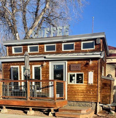 Store building; this cute shop is in this tiny house. Adorable!