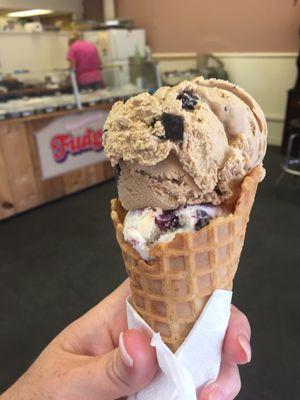 Mocha chip and blueberry cheese cake ice scream scoops