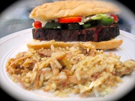 Beef Brisket Poboy on Gambino's Bread with Cajun Jambalya- Huntsville, New Olreans Lunchbox