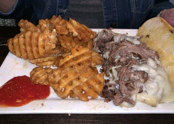 Prime Rib Sandwich with Waffle Fries