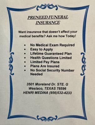 Get covered for your family's time of need with our Preneed Funeral Insurance. Call and ask for more info