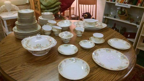 Antique dishes that just scream Sunday dinner!  Check out the old cookbooks in the background.  They are always fun to read and review.