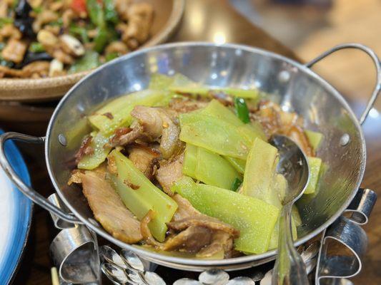 Smoked pork with Chinese Lettuce Stem