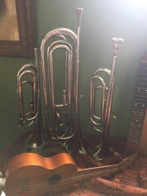 Bugles in the antique musical instrument room