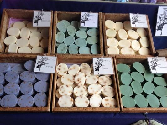 Farmer's market booth. Scented soaps are available all year