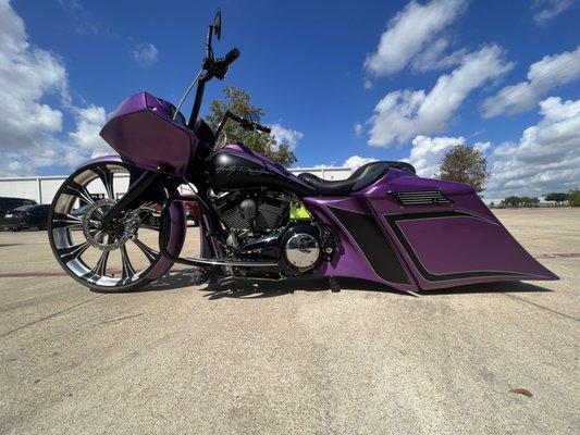 Complete custom Harley Davidson redo. Custom wheels, paint, bagger audio, handlebars etc