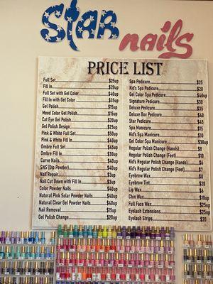 Price list at front desk