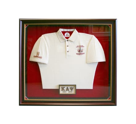 This elegantly-displayed shirt is a commemorative piece from the Kappa Alpha Psi fraternity.