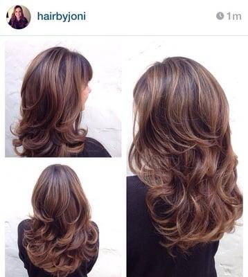 Color and Balayaged Highlights plus Haircut and Round Brushed Blowout