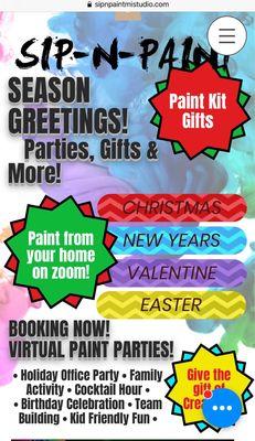 www.sipnpaintmistudio.com. Offers virtual paint sessions, can mail kits. Fun &easy to follow instructor. Check out the calendar of classes.