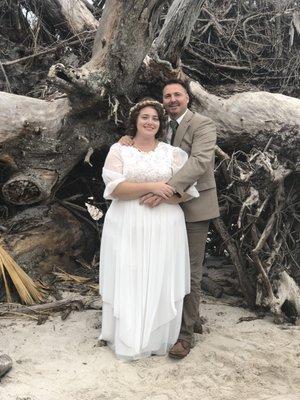 Their love started in church her was visiting and she caught his and love in his heart was pierced. They were married at Black Rock Beach FL