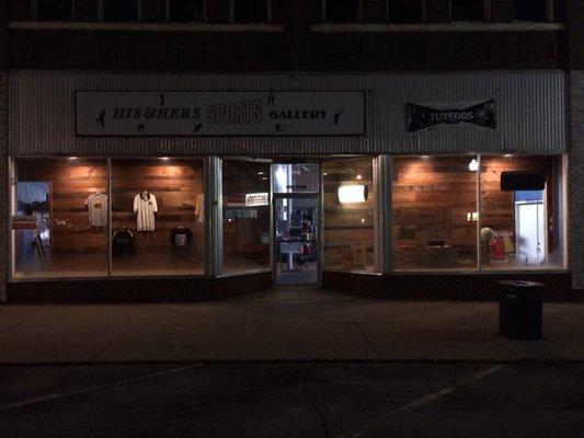 Store Front at night.