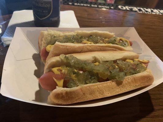 All beef, skin-on dogs for $3 each. Like your best day at the ballpark.