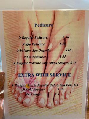 Pedicure Menu