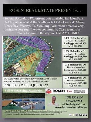 4 New secondary lots listed in Worley, just on the south end of Lake Coeur d' Alene, ID