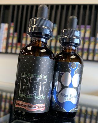 Blue label CBD for pets. 500MG CBD tincture in a delicious bacon flavor that your pets will love!