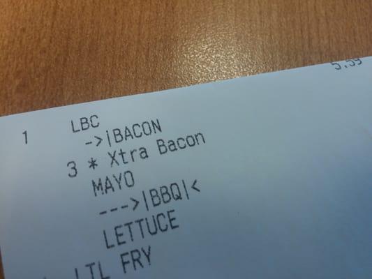 3x extra bacon, no charge