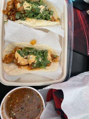 Southwest Tacos and the salsa from the 2 taco combo