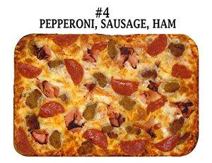 PEPPERONI, SAUSAGE & HAM PIZZA