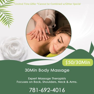 Only $50 for 30Min Body Massage _ Call (781)692-4016