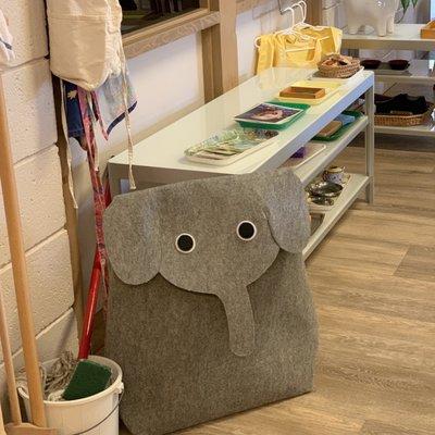 Our classroom elephant helps to keep things tidy.