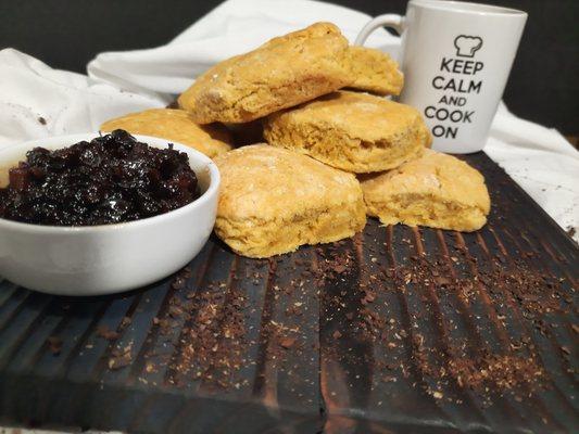 Sweet potato biscuits and bacon jam