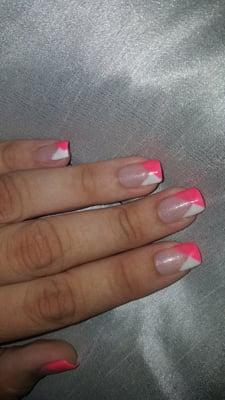 Gel Manicure: "princesses rock" is the shimmery light pink base, white French tip, and "rose glow" is the accent color.