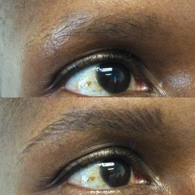 Before and After permanent eyebrow procedure with hairstroke technique