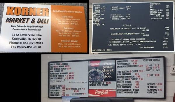 Korner Market & Deli Menu - South Knoxville, TN (Sevierville Pike)