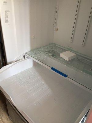 Delivery guy said glass would still be in icemaker. BB wanted to have delivery guys clean it up and leave it with me. Wow, safety risk..