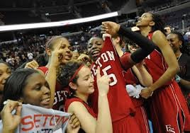 The Seton Roadrunners celebrate a win.