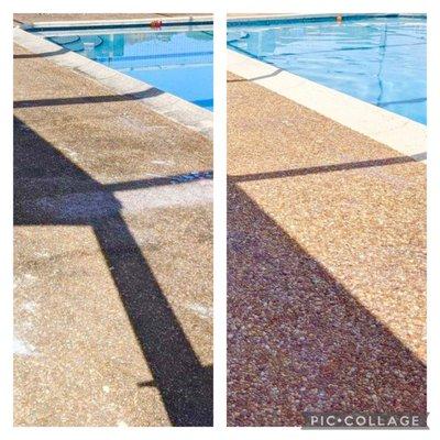 Chattahoochie pool area before and after.  Pressure cleaned and sealed.