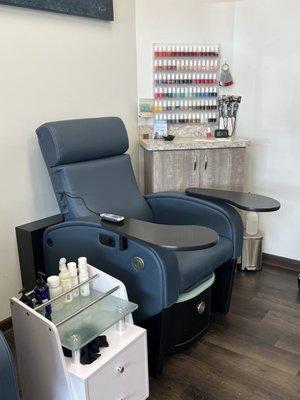 Nail stations, the pedi bowl is electric and slides out. They are super comfy and massage too!