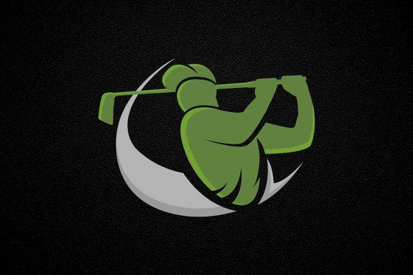 Tell Me More Golf Instructors Logo with Black Background on Golf Course and Swinging Golfer