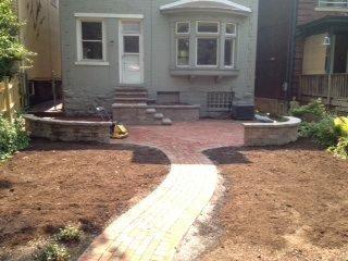 Recycled brick staircase, patio, and walkway.