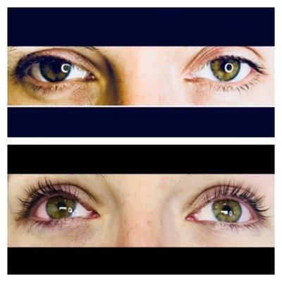 Before and after Elleebana Lash Lift and Tint!