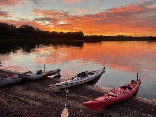 Sunset from the island during the Sunset Paddle at Lake Arlington