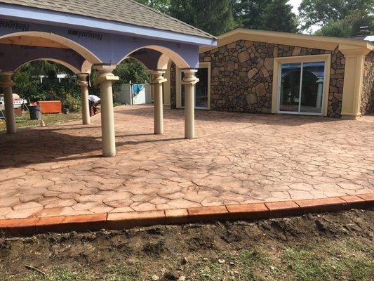 Stamped concrete patio.