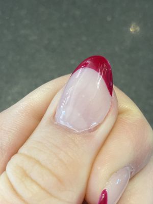 The gel is lifting by my cuticle and the right side of my nail. I have this issue on 6 of my nails.