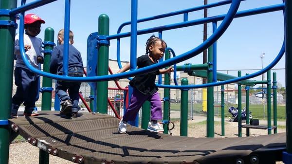 We visit parks daily to get exercise and if the weather doesn't allow for play outdoors we exercise daily inside!