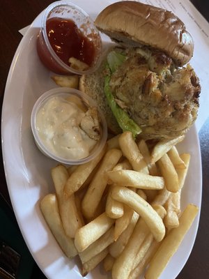 Jumbo Lump Crab Cake Sandwich with fries. (5 stars)