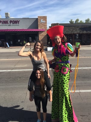 Clown on Lovely on stilts at the Scottsdale Parada event. I don't know why it downloaded sideways.