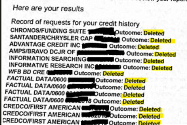 Negative Activity Deleted from this client's credit report. Look at all those deletions!