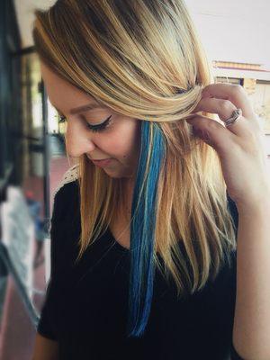 Blue hair extension for Earth Month