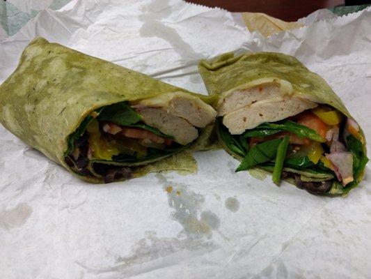 Spinach wrap with roasted chicken breast