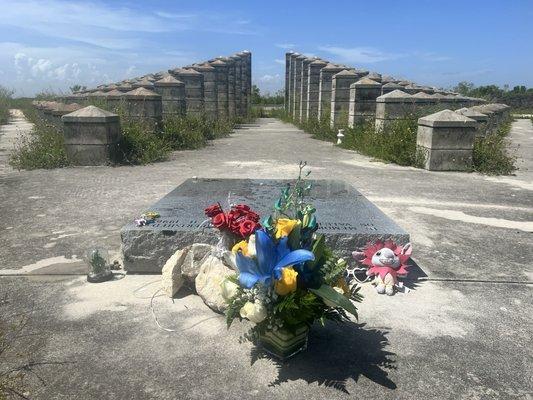 Floral arrangement of blue yellow and white (Valujet colors) for the Flight 592 memorial.