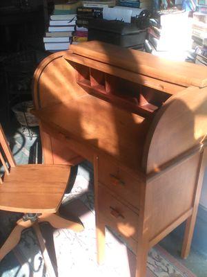 One very nice refinished desk and matching chair