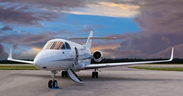 A client's plane, ready for boarding.