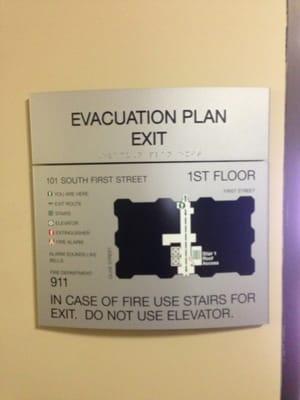 Location of office in building per evacuation plan.